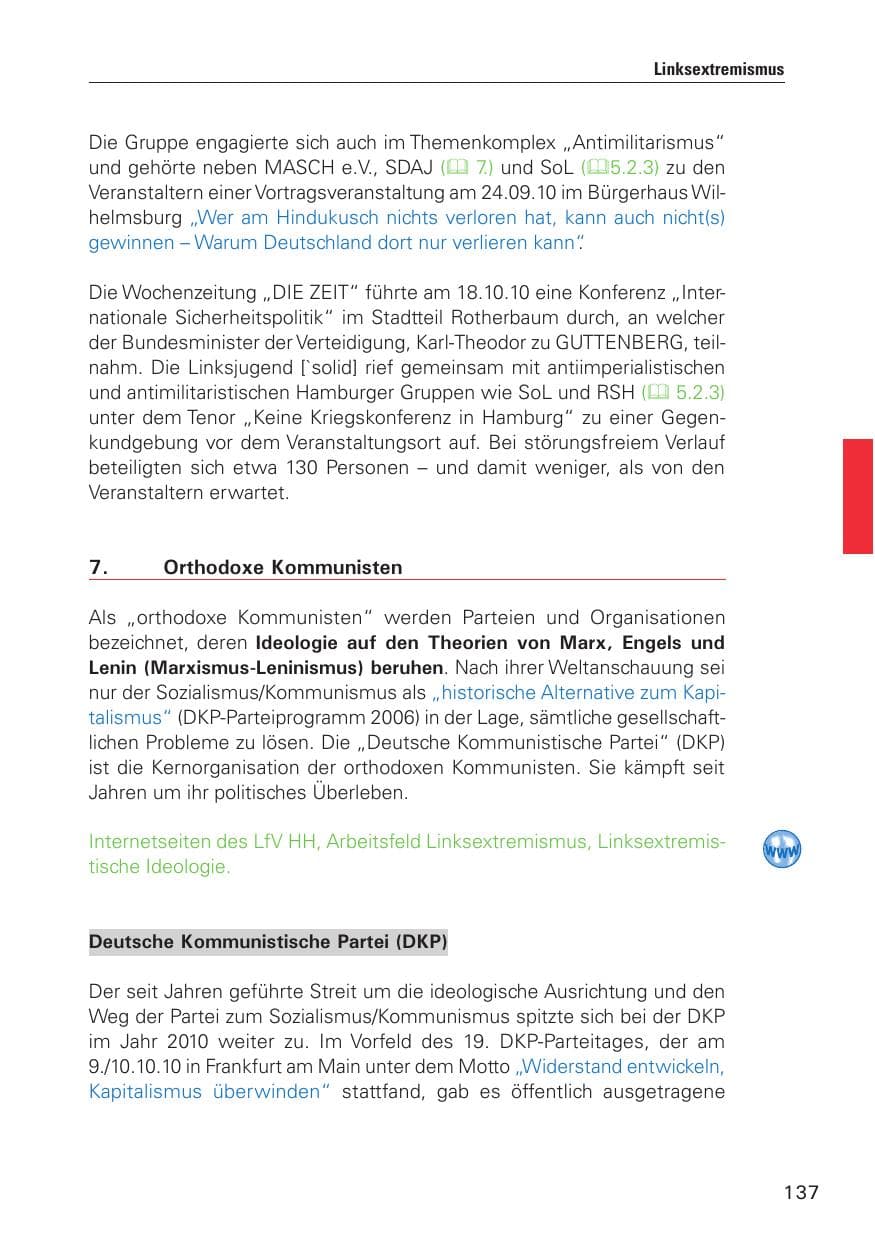 Seite 138 des Verfassungsschutzbericht 2010 Hamburg