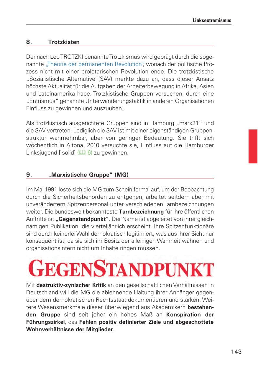 Seite 144 des Verfassungsschutzbericht 2010 Hamburg