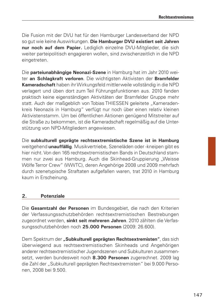 Seite 148 des Verfassungsschutzbericht 2010 Hamburg