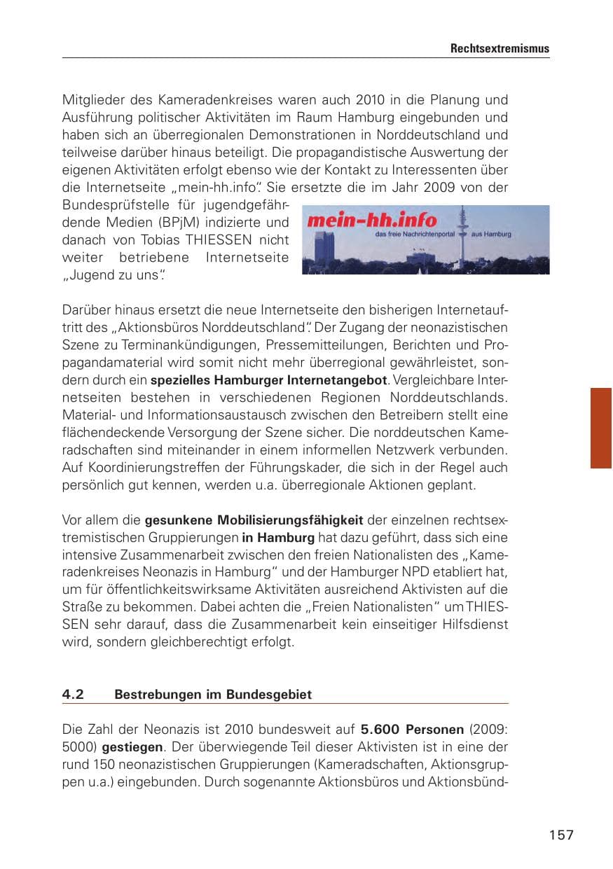 Seite 158 des Verfassungsschutzbericht 2010 Hamburg
