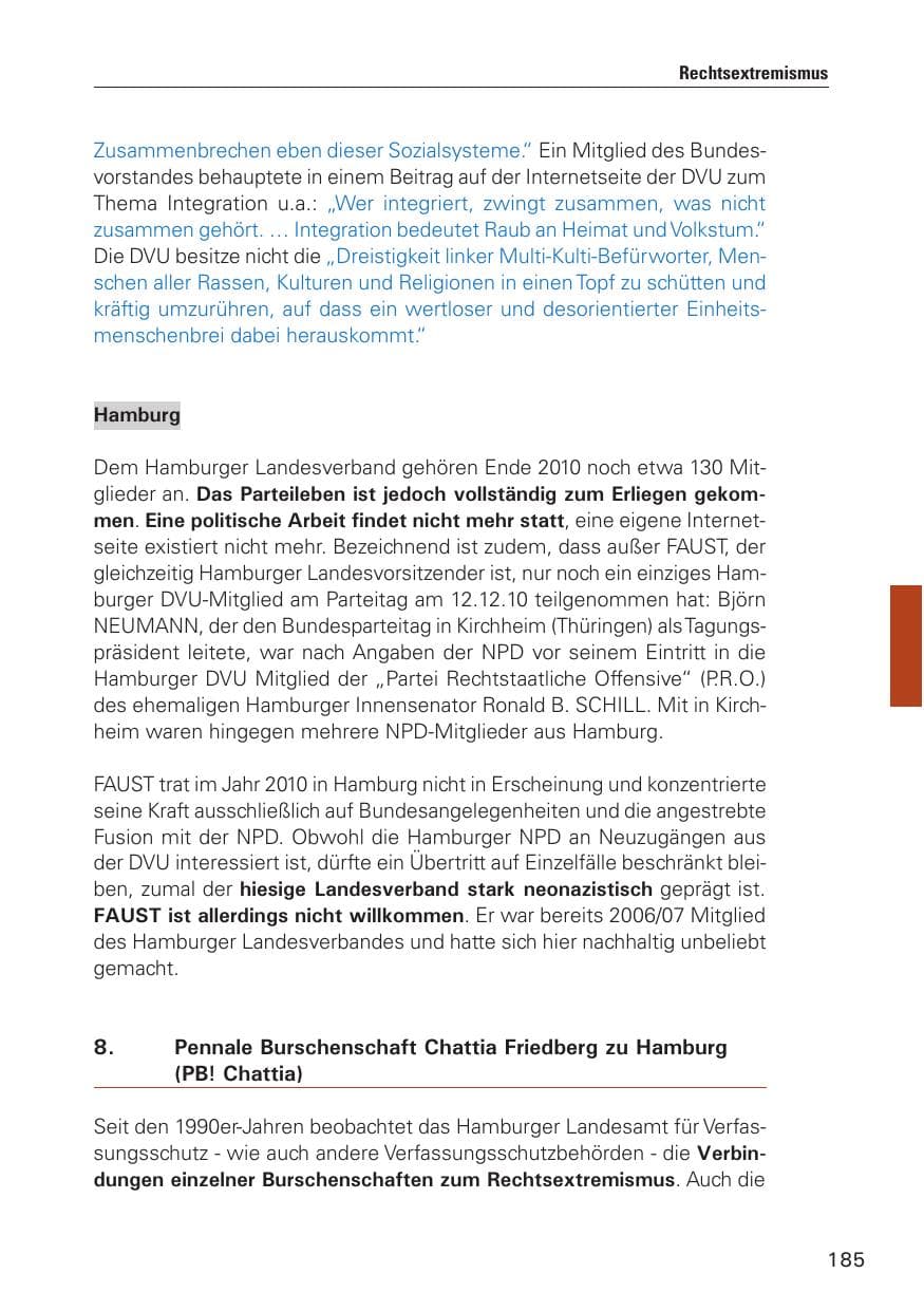 Seite 186 des Verfassungsschutzbericht 2010 Hamburg