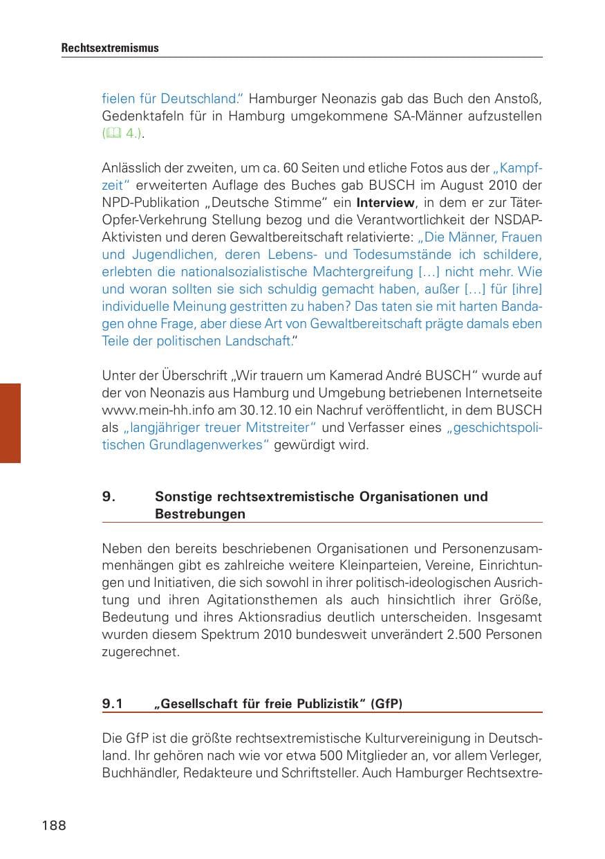 Seite 189 des Verfassungsschutzbericht 2010 Hamburg