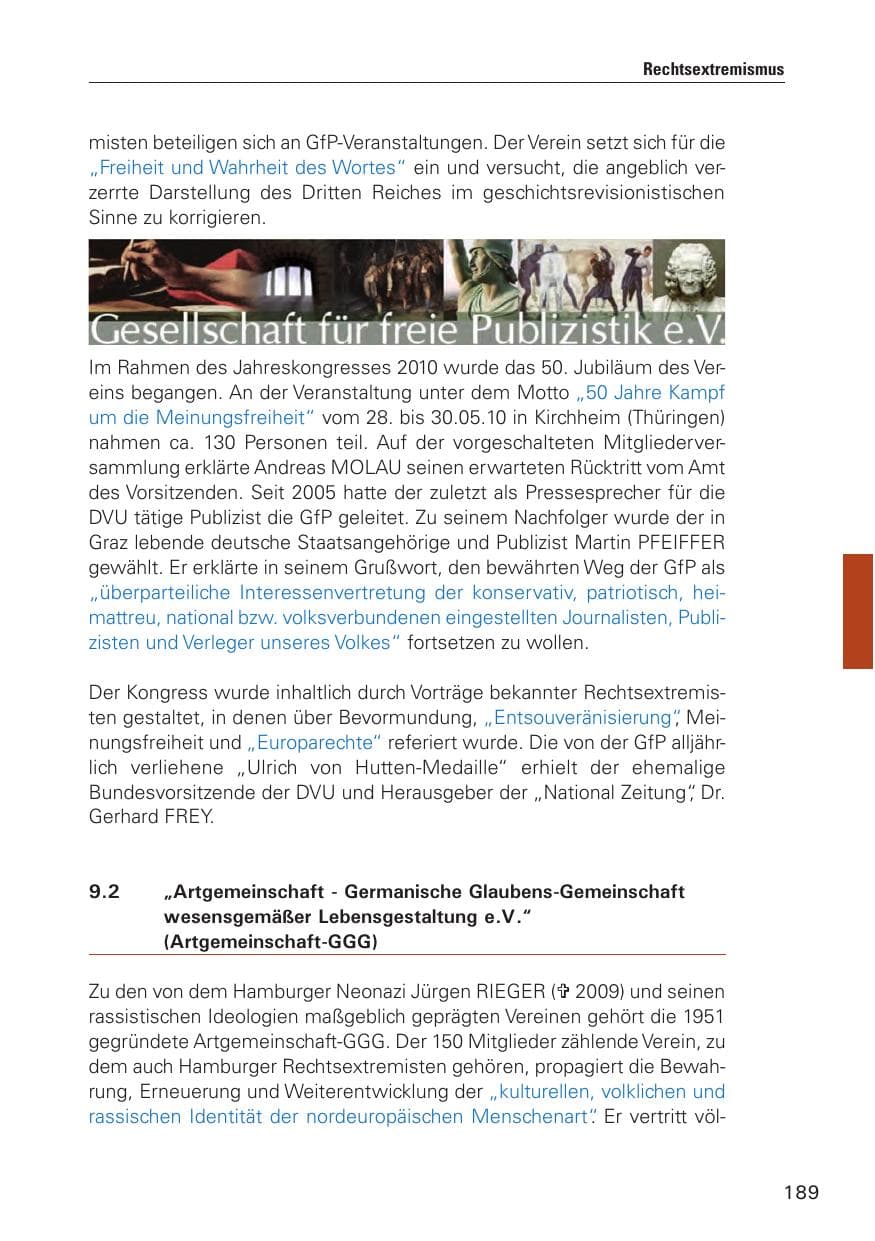 Seite 190 des Verfassungsschutzbericht 2010 Hamburg