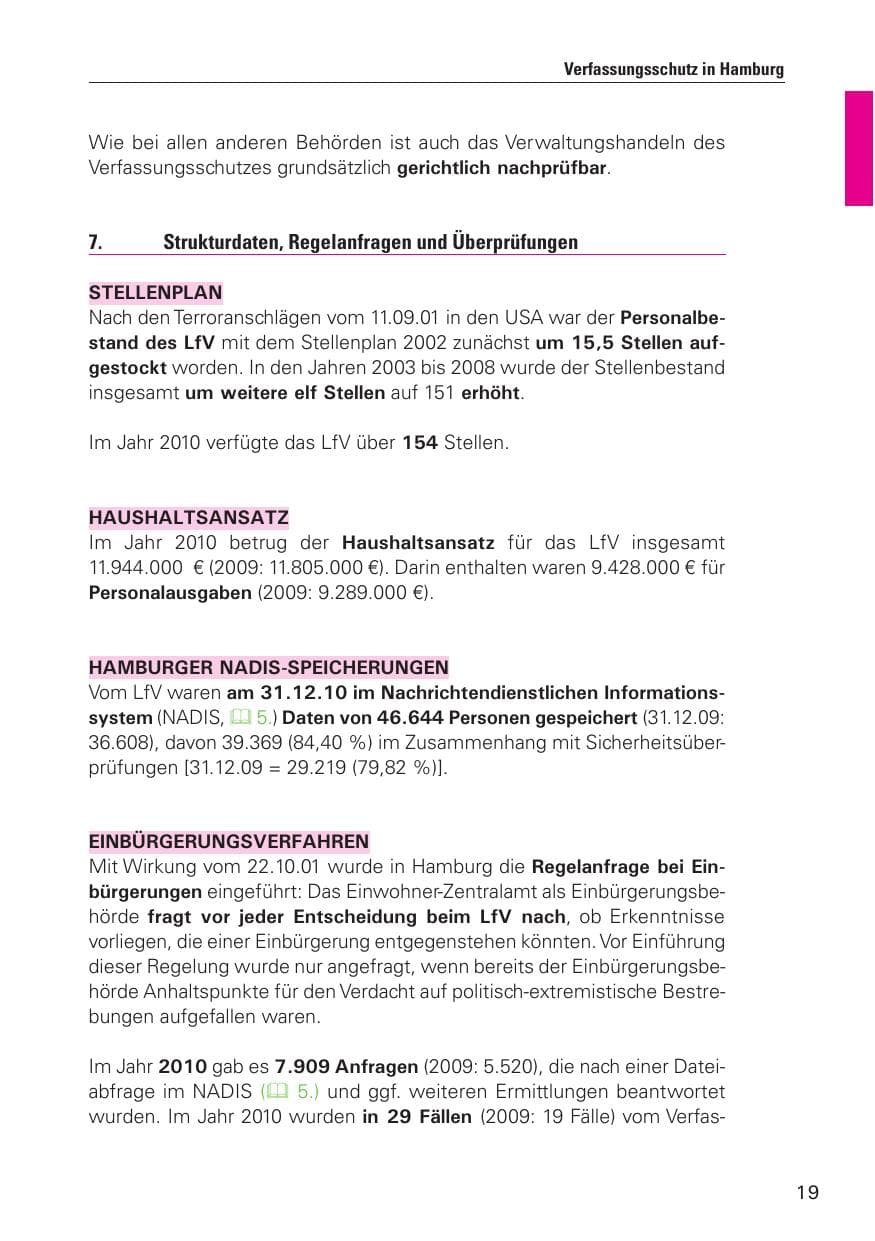 Seite 20 des Verfassungsschutzbericht 2010 Hamburg