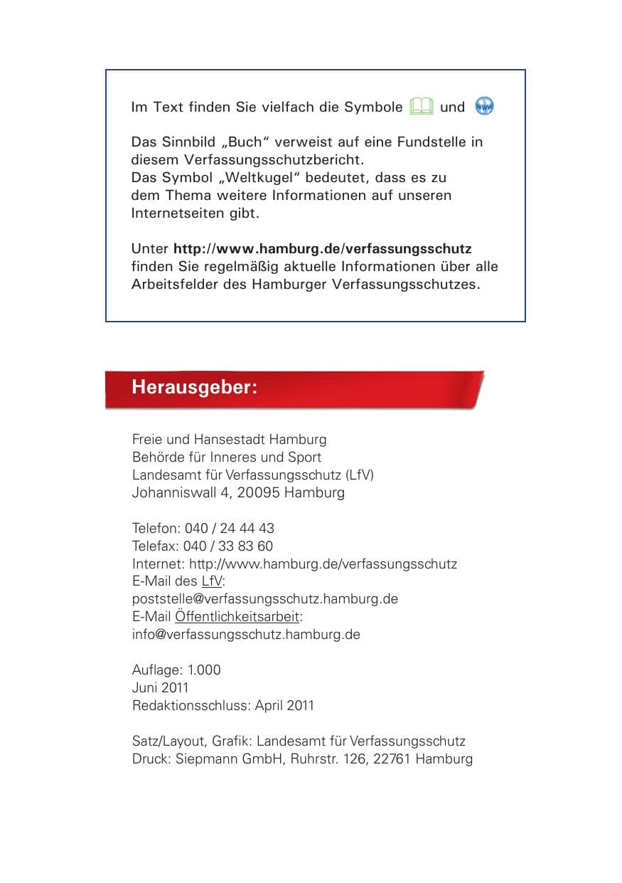 Seite 3 des Verfassungsschutzbericht 2010 Hamburg