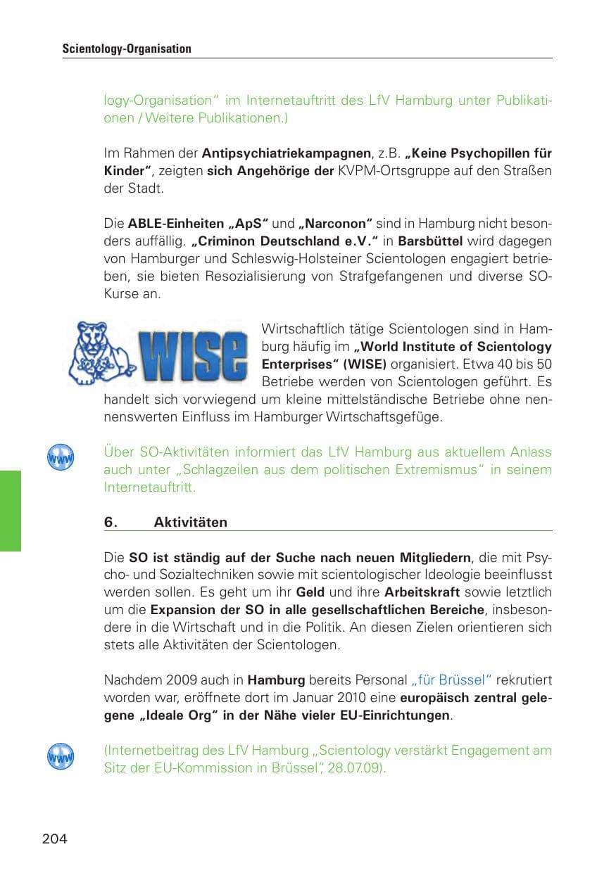Seite 205 des Verfassungsschutzbericht 2010 Hamburg