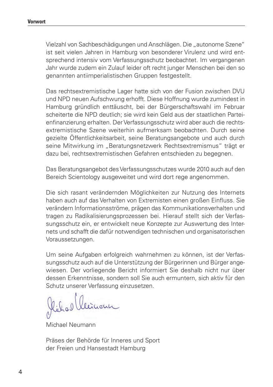 Seite 5 des Verfassungsschutzbericht 2010 Hamburg