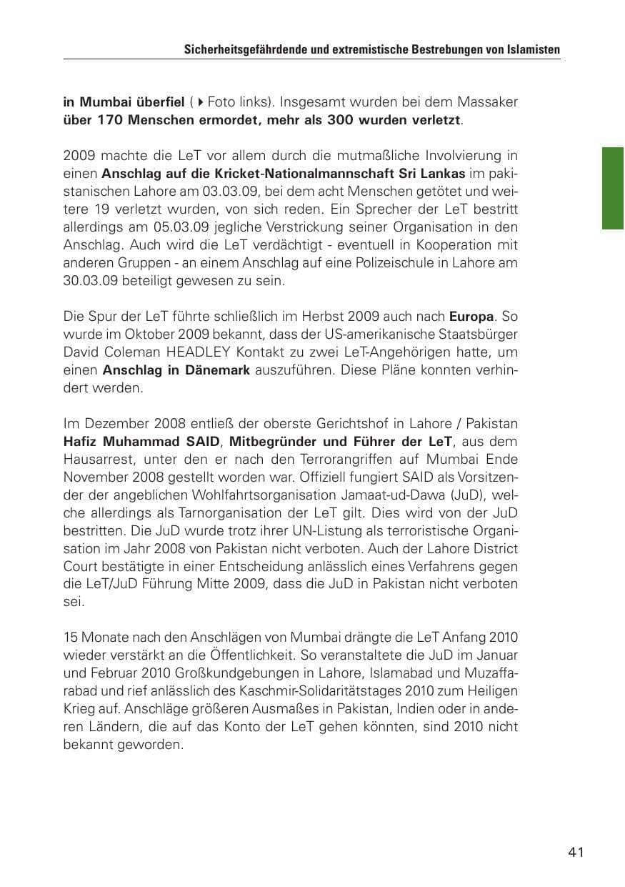 Seite 42 des Verfassungsschutzbericht 2010 Hamburg