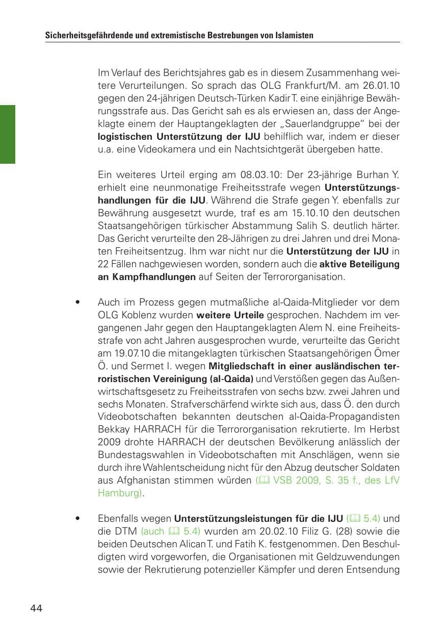 Seite 45 des Verfassungsschutzbericht 2010 Hamburg