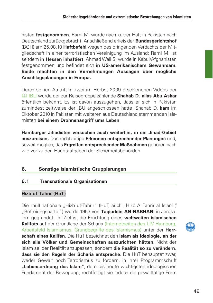 Seite 50 des Verfassungsschutzbericht 2010 Hamburg