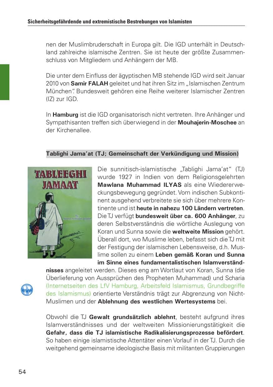Seite 55 des Verfassungsschutzbericht 2010 Hamburg