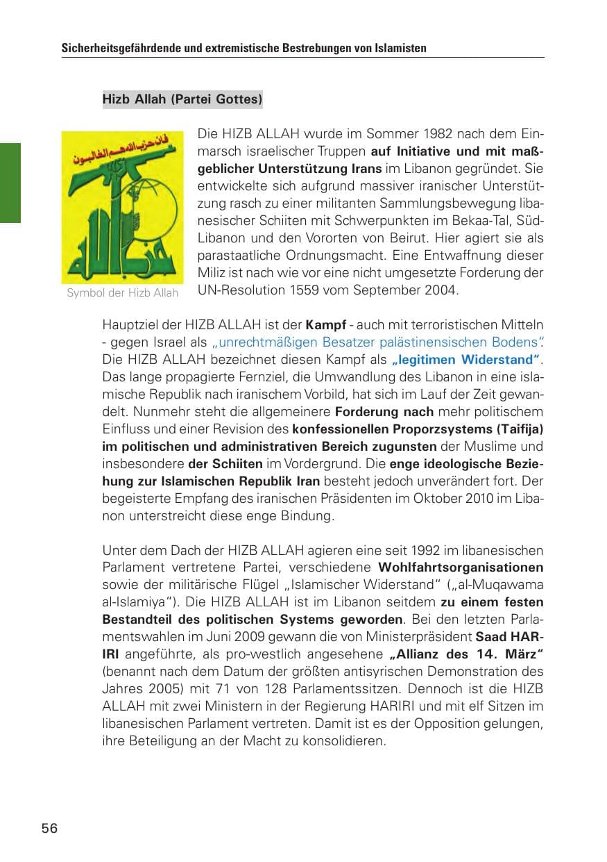 Seite 57 des Verfassungsschutzbericht 2010 Hamburg