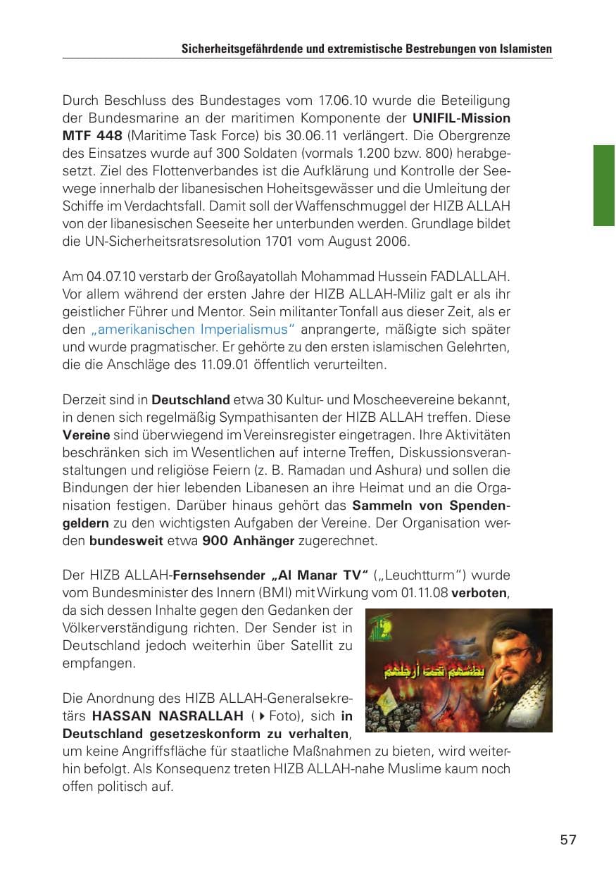 Seite 58 des Verfassungsschutzbericht 2010 Hamburg