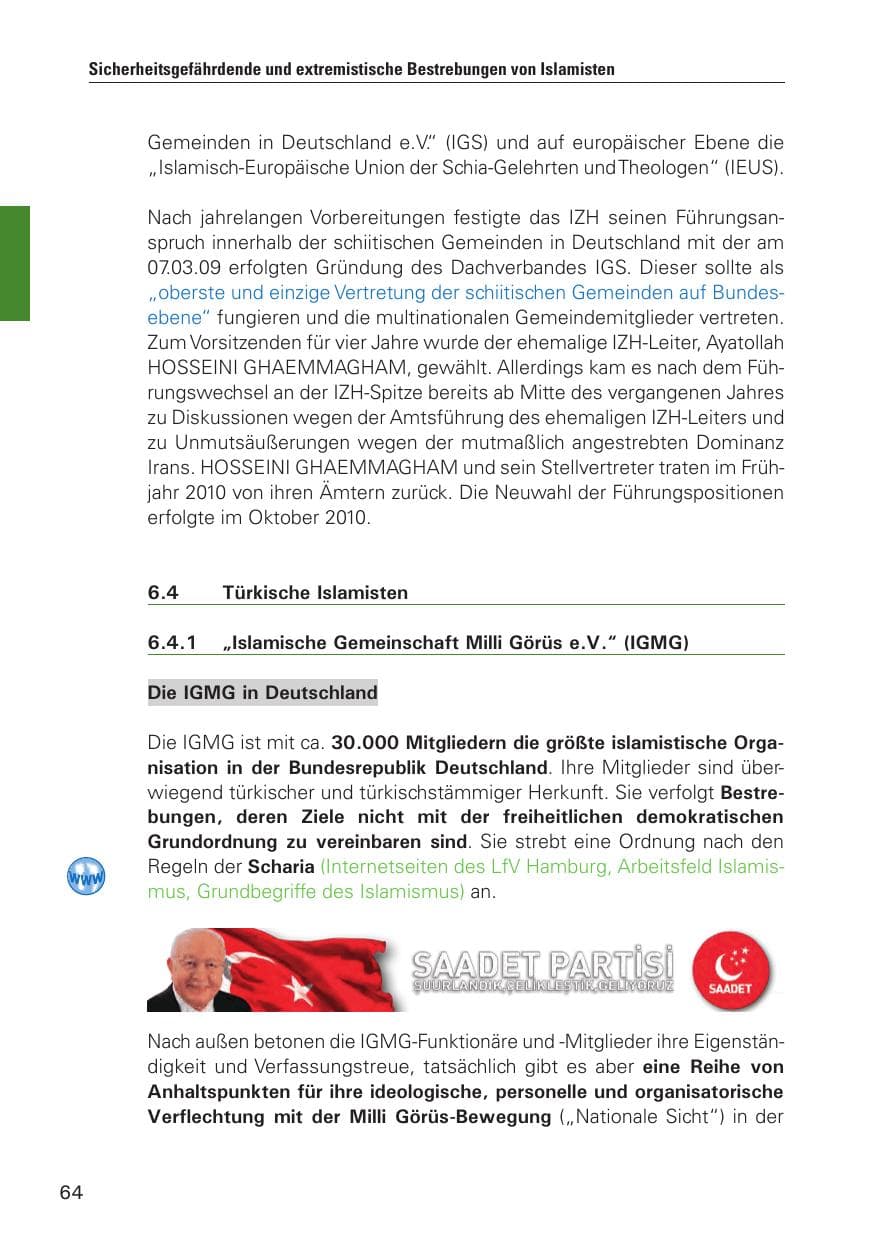 Seite 65 des Verfassungsschutzbericht 2010 Hamburg