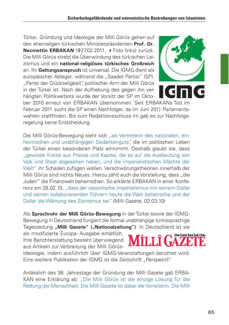 Seite 66 des Verfassungsschutzbericht 2010 Hamburg