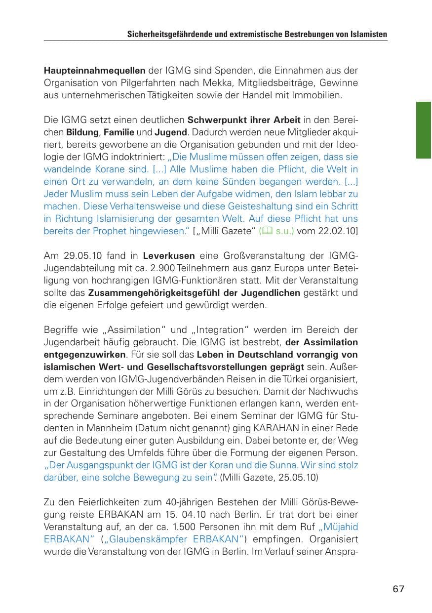 Seite 68 des Verfassungsschutzbericht 2010 Hamburg