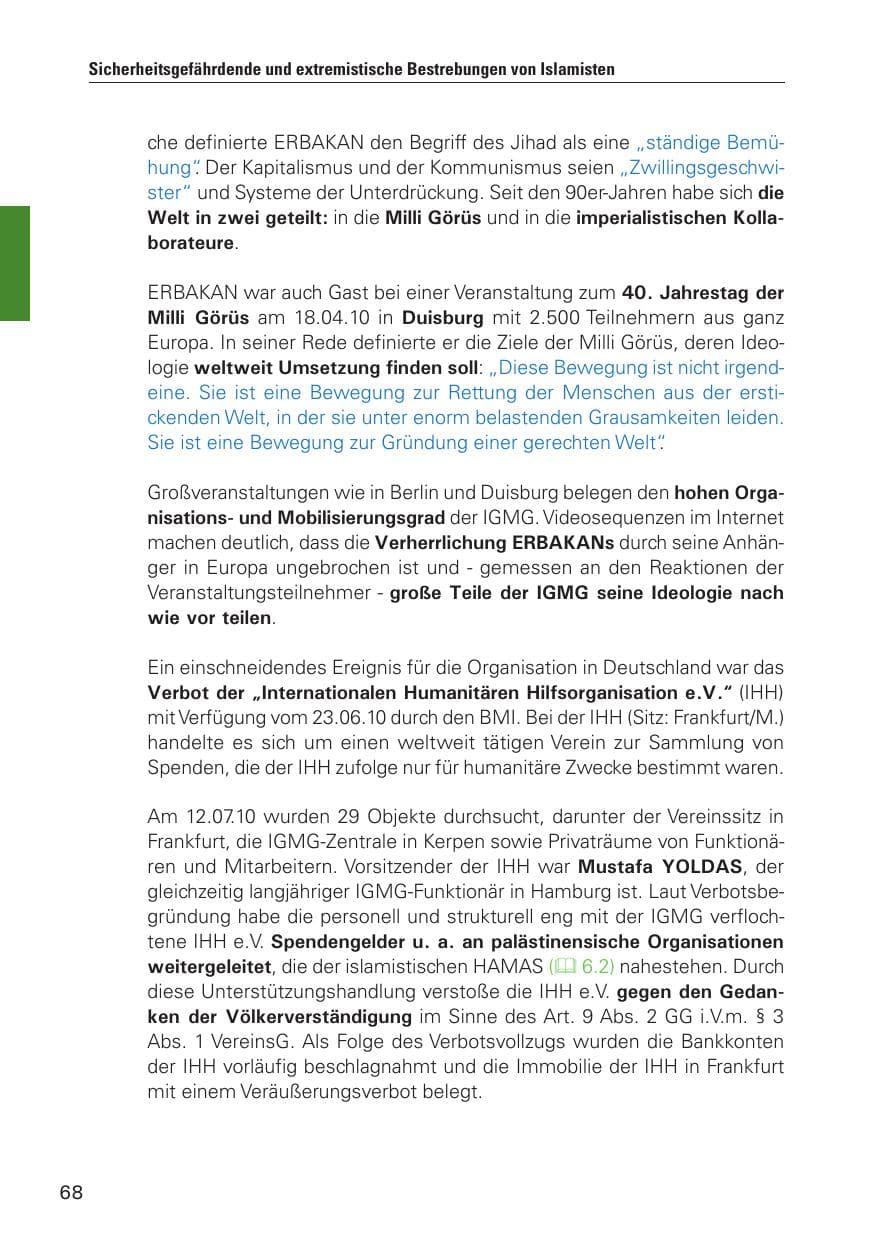 Seite 69 des Verfassungsschutzbericht 2010 Hamburg