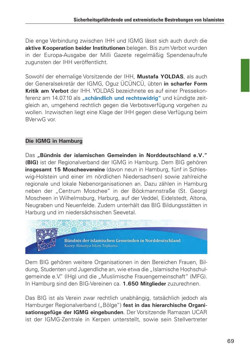 Seite 70 des Verfassungsschutzbericht 2010 Hamburg
