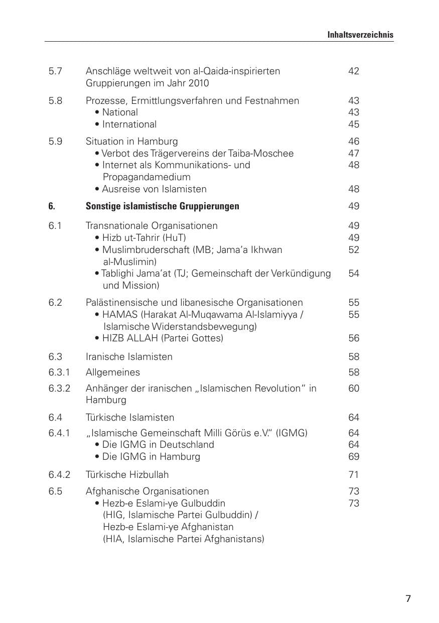 Seite 8 des Verfassungsschutzbericht 2010 Hamburg