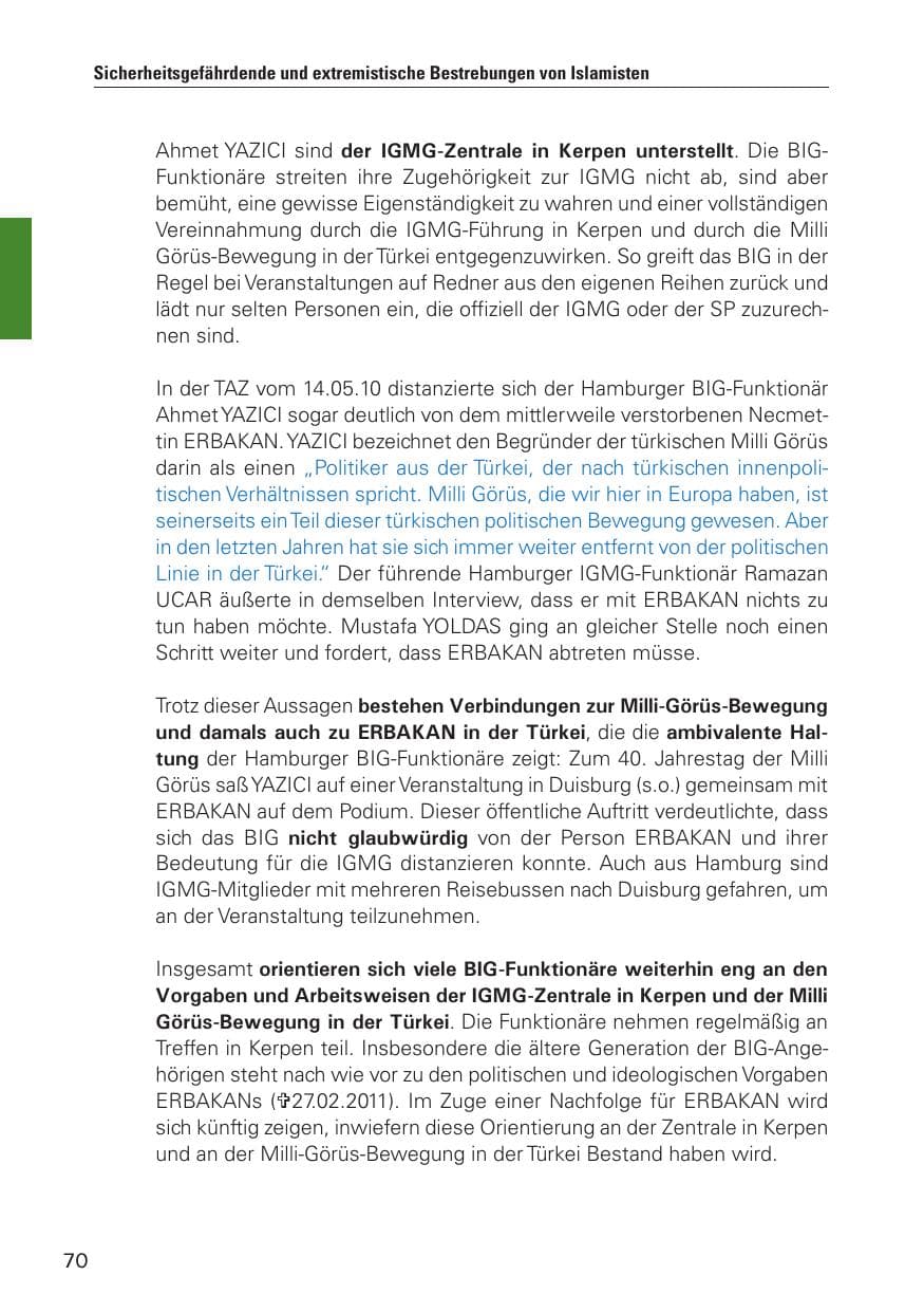 Seite 71 des Verfassungsschutzbericht 2010 Hamburg