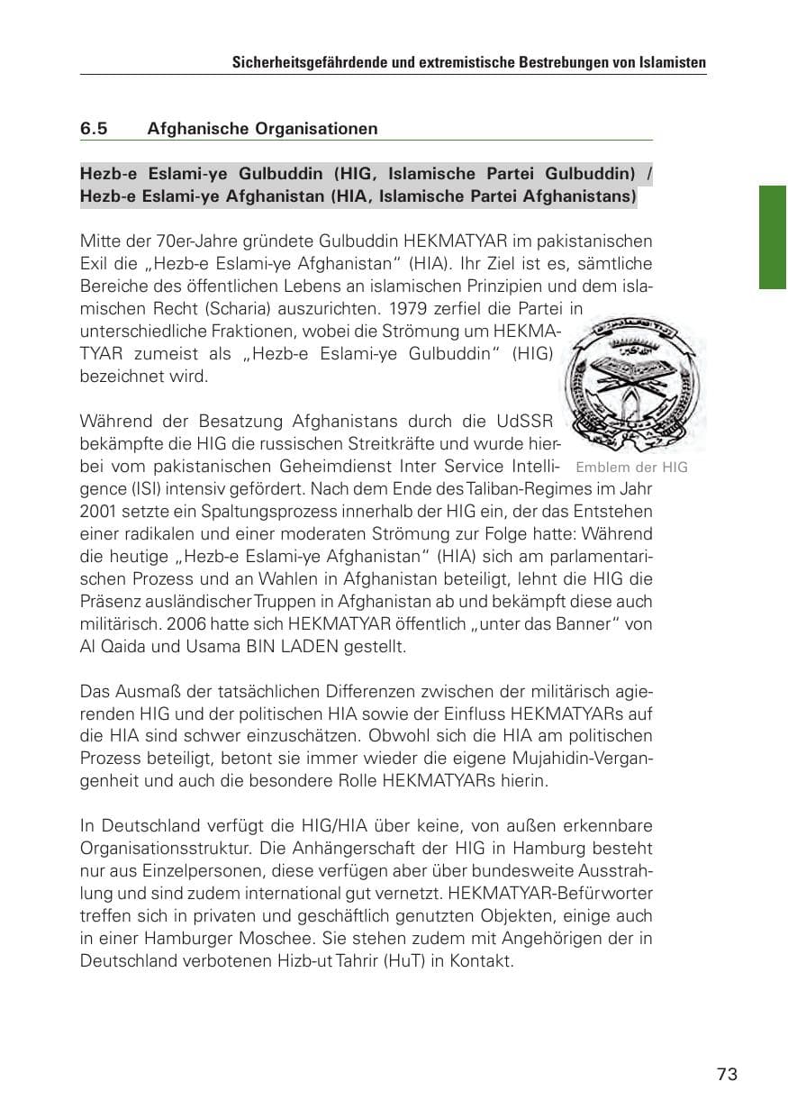 Seite 74 des Verfassungsschutzbericht 2010 Hamburg
