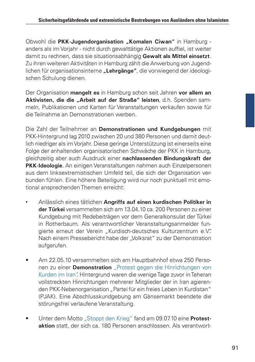 Seite 92 des Verfassungsschutzbericht 2010 Hamburg