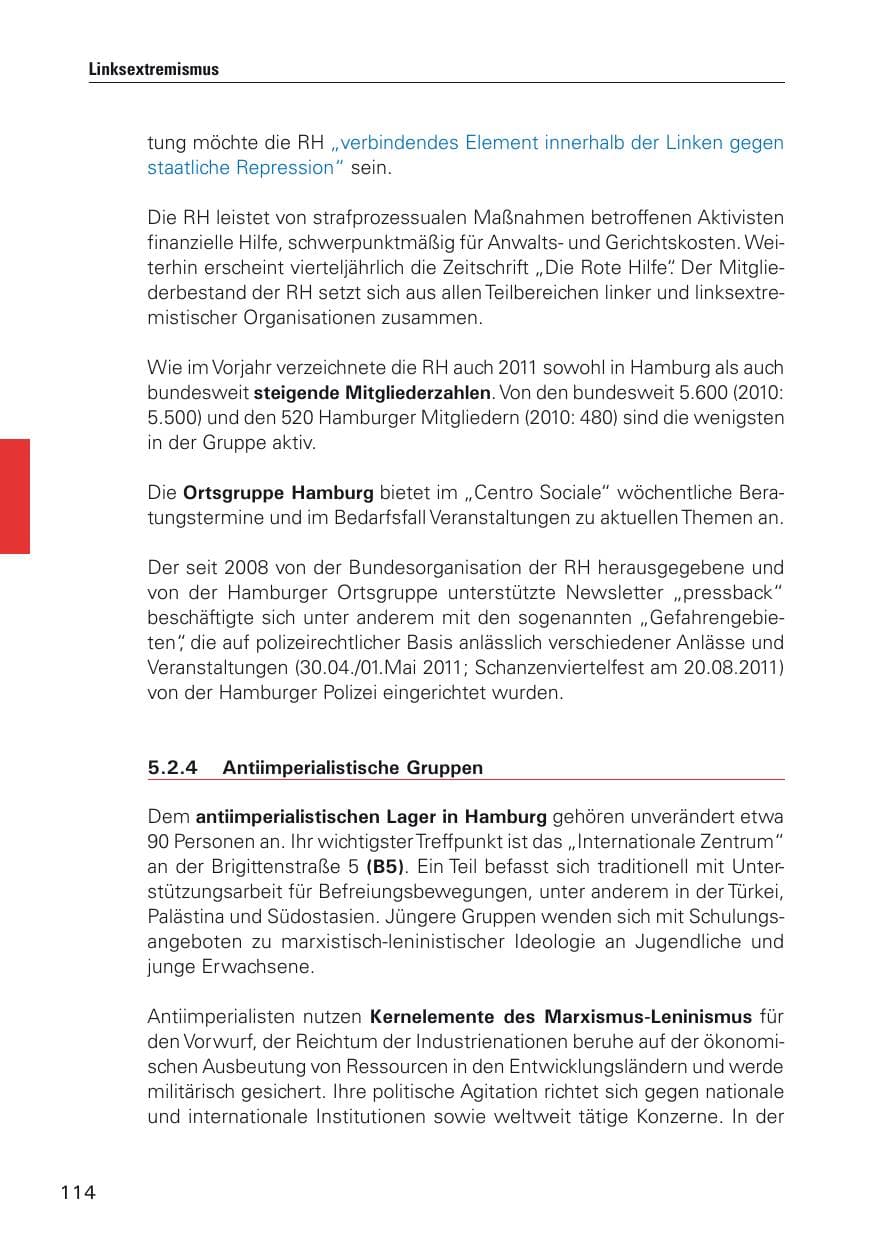 Seite 115 des Verfassungsschutzbericht 2011 Hamburg