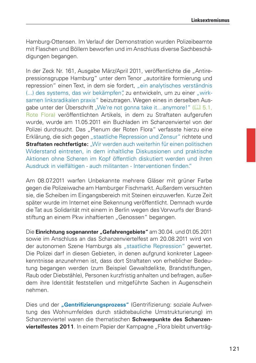 Seite 122 des Verfassungsschutzbericht 2011 Hamburg