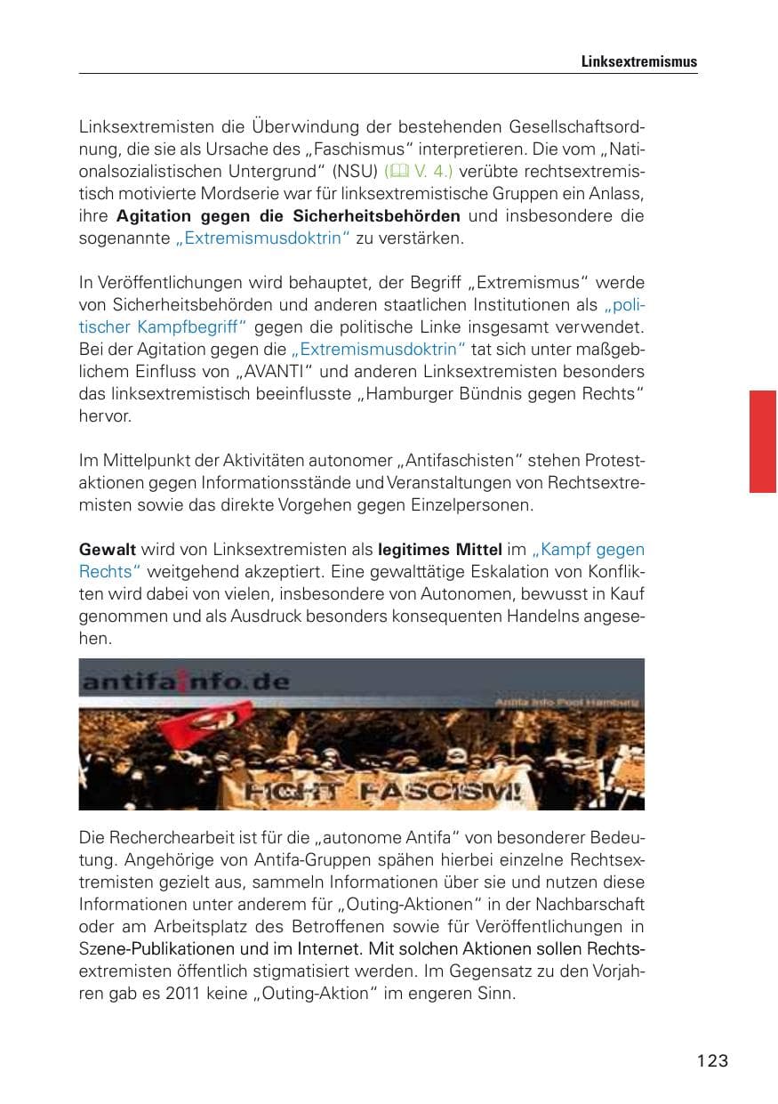 Seite 124 des Verfassungsschutzbericht 2011 Hamburg