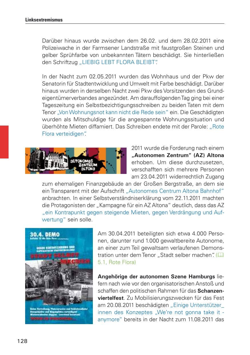 Seite 129 des Verfassungsschutzbericht 2011 Hamburg