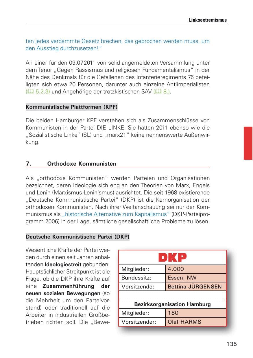 Seite 136 des Verfassungsschutzbericht 2011 Hamburg