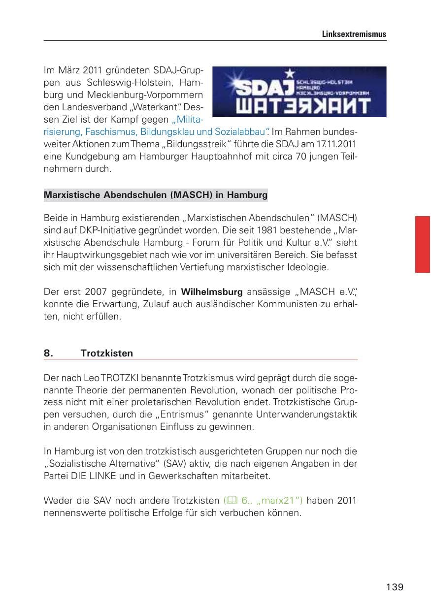Seite 140 des Verfassungsschutzbericht 2011 Hamburg
