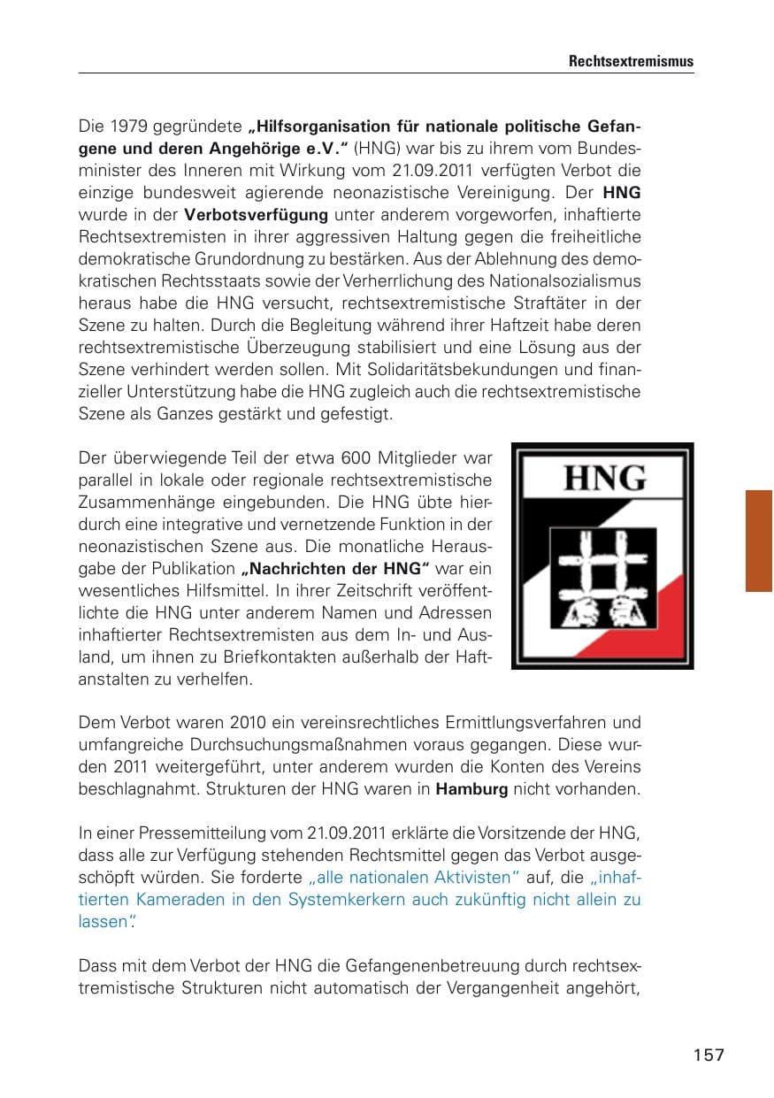 Seite 158 des Verfassungsschutzbericht 2011 Hamburg