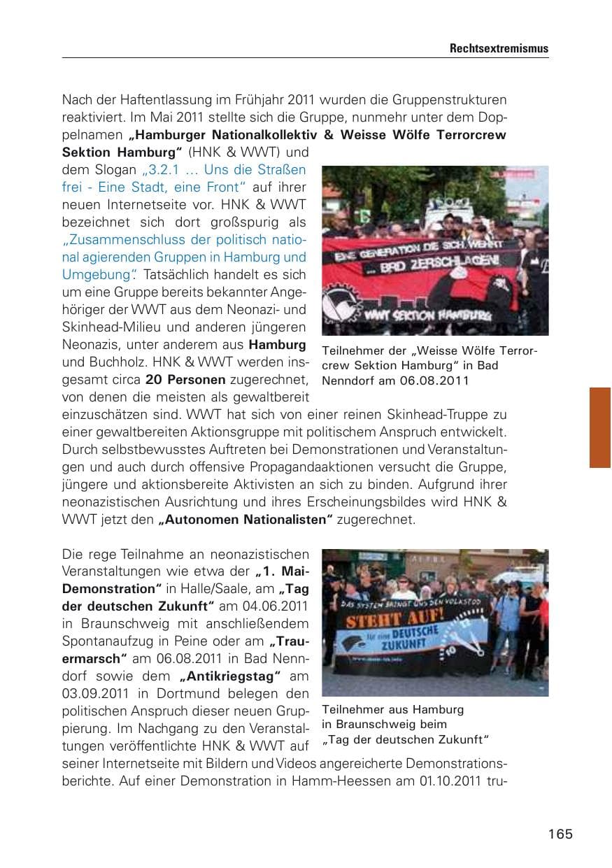 Seite 166 des Verfassungsschutzbericht 2011 Hamburg