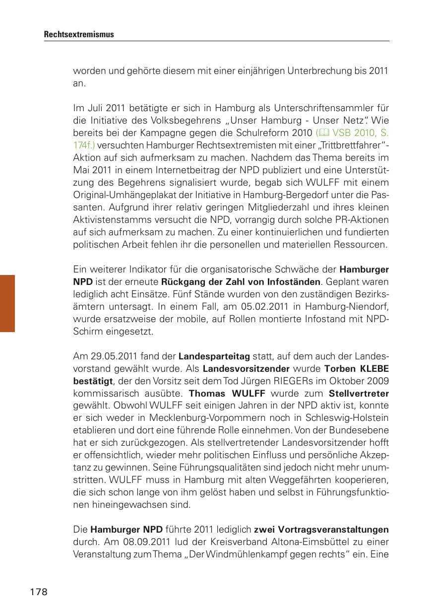 Seite 179 des Verfassungsschutzbericht 2011 Hamburg