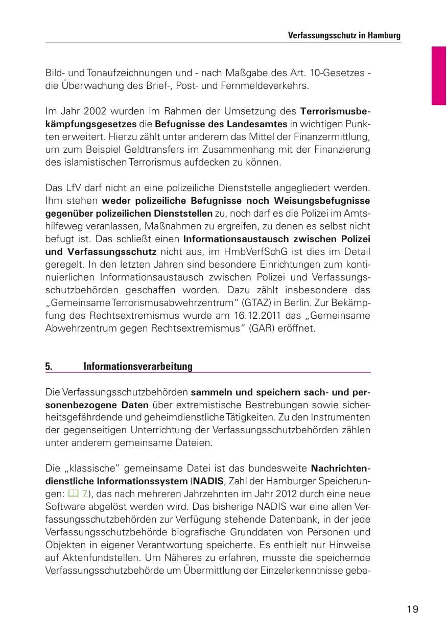 Seite 20 des Verfassungsschutzbericht 2011 Hamburg