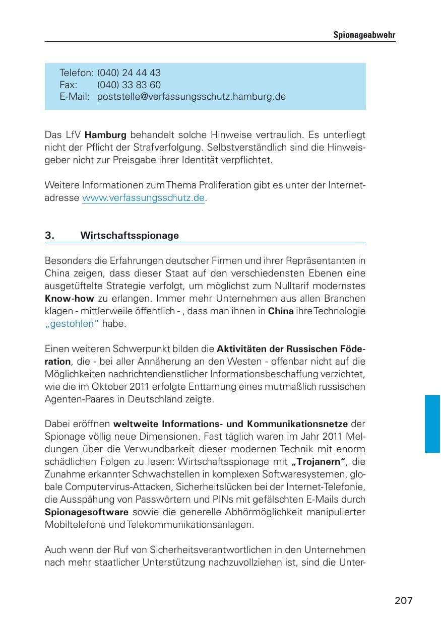 Seite 208 des Verfassungsschutzbericht 2011 Hamburg