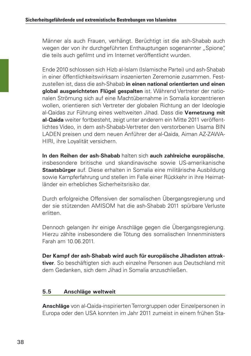 Seite 39 des Verfassungsschutzbericht 2011 Hamburg