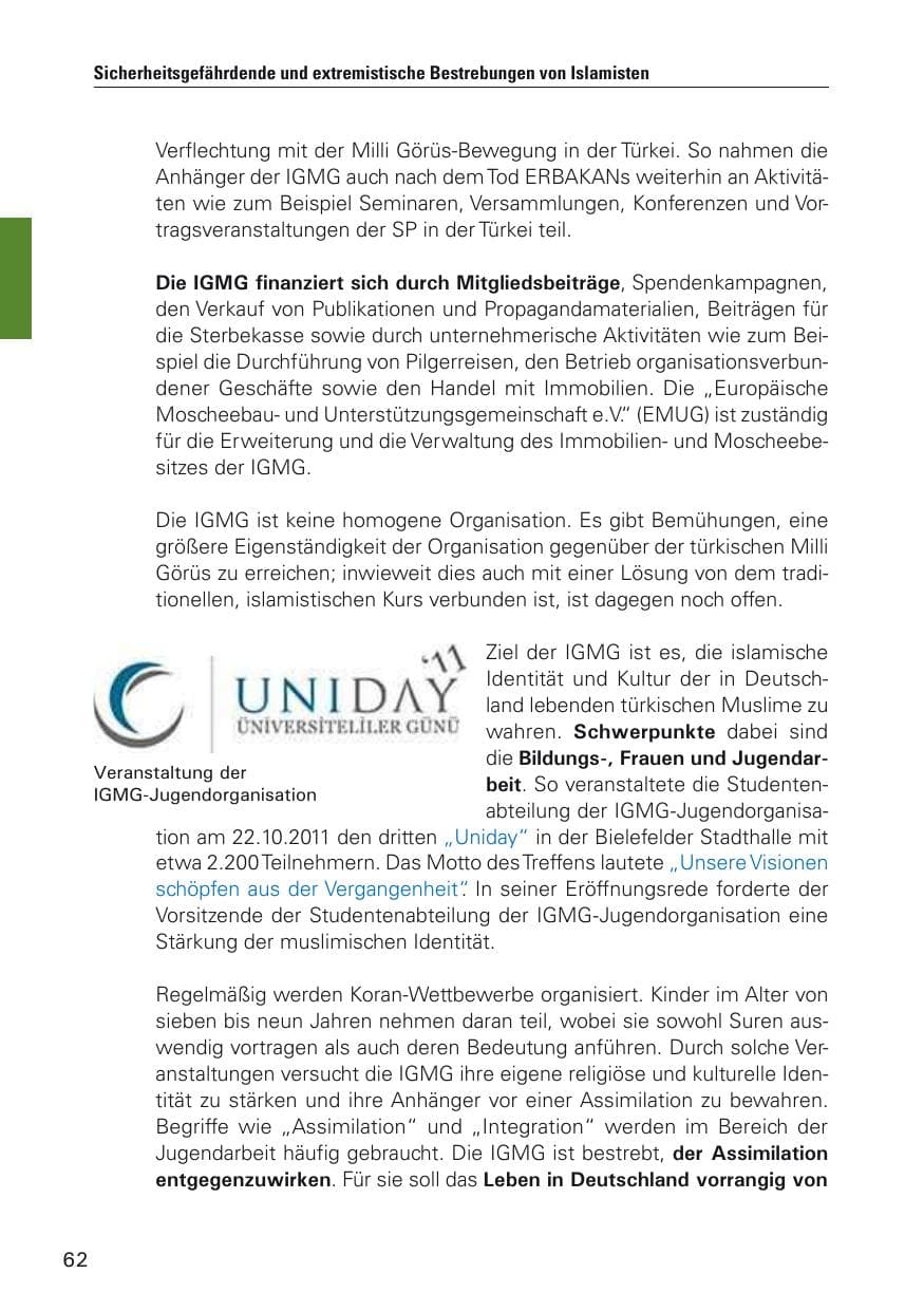 Seite 63 des Verfassungsschutzbericht 2011 Hamburg