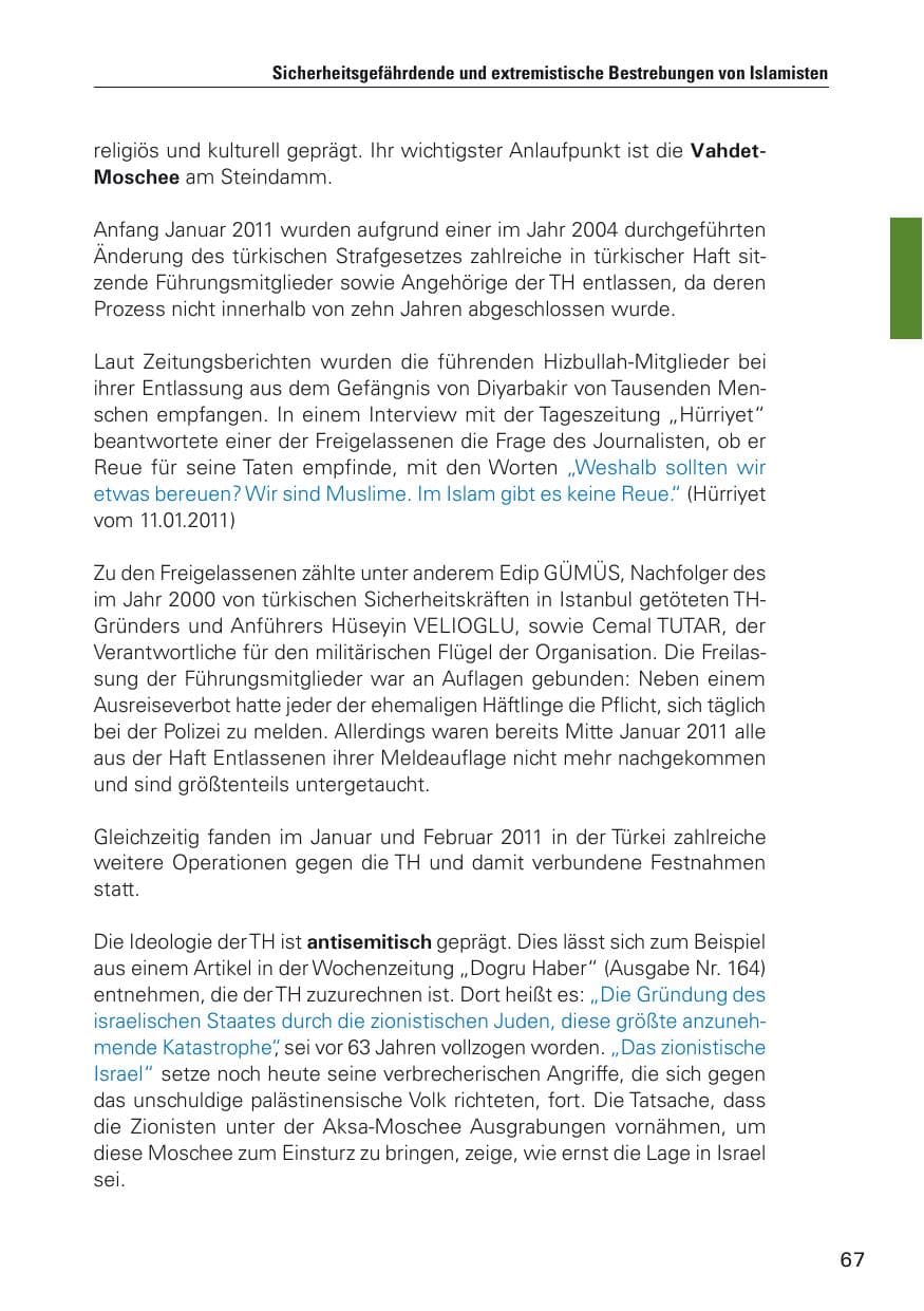 Seite 68 des Verfassungsschutzbericht 2011 Hamburg