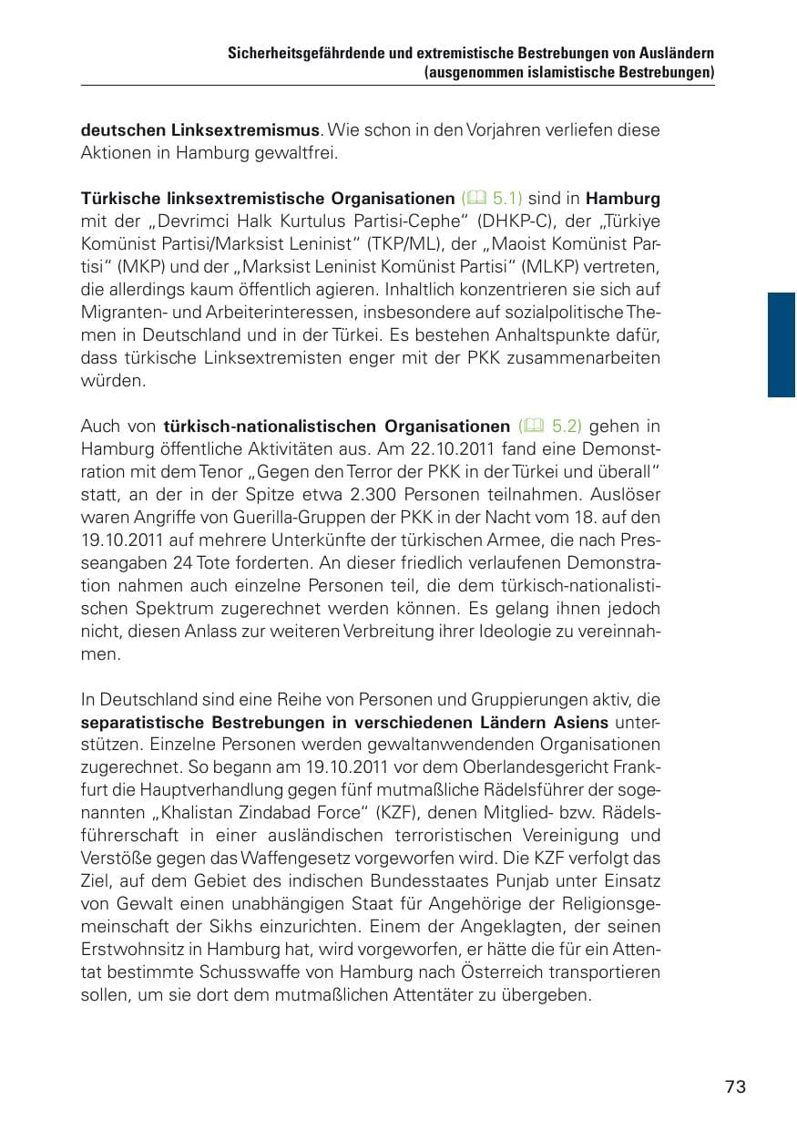 Seite 74 des Verfassungsschutzbericht 2011 Hamburg