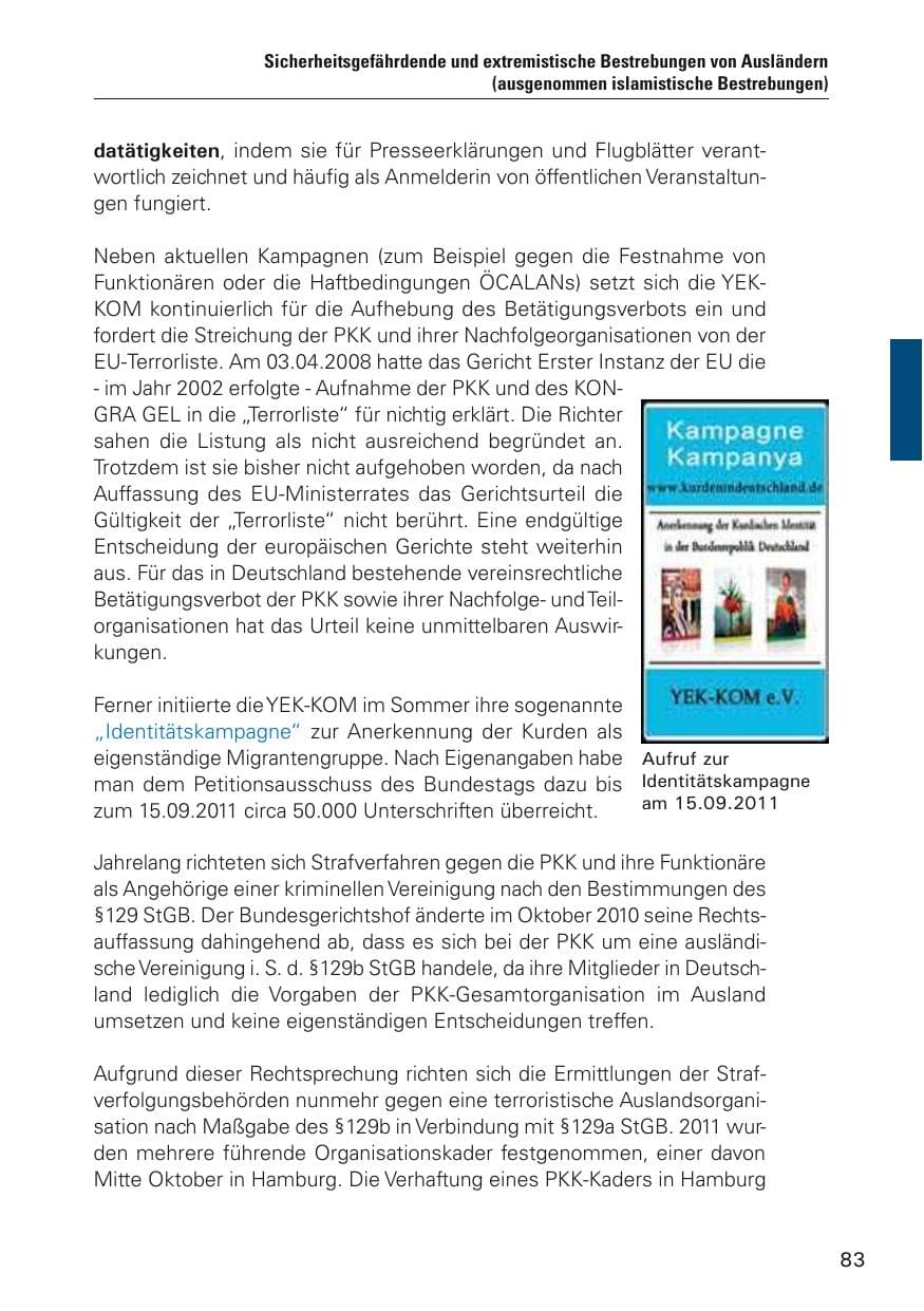 Seite 84 des Verfassungsschutzbericht 2011 Hamburg