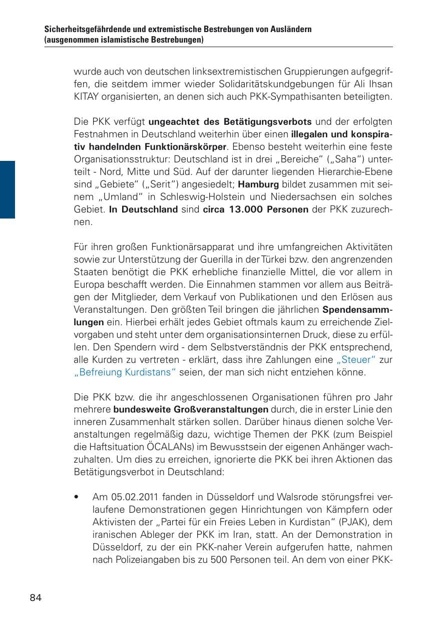 Seite 85 des Verfassungsschutzbericht 2011 Hamburg