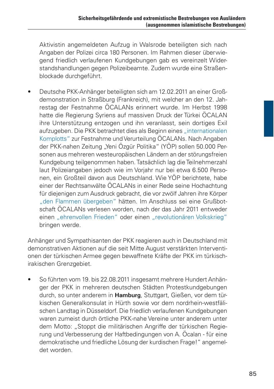 Seite 86 des Verfassungsschutzbericht 2011 Hamburg