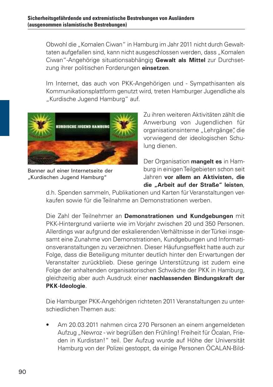 Seite 91 des Verfassungsschutzbericht 2011 Hamburg