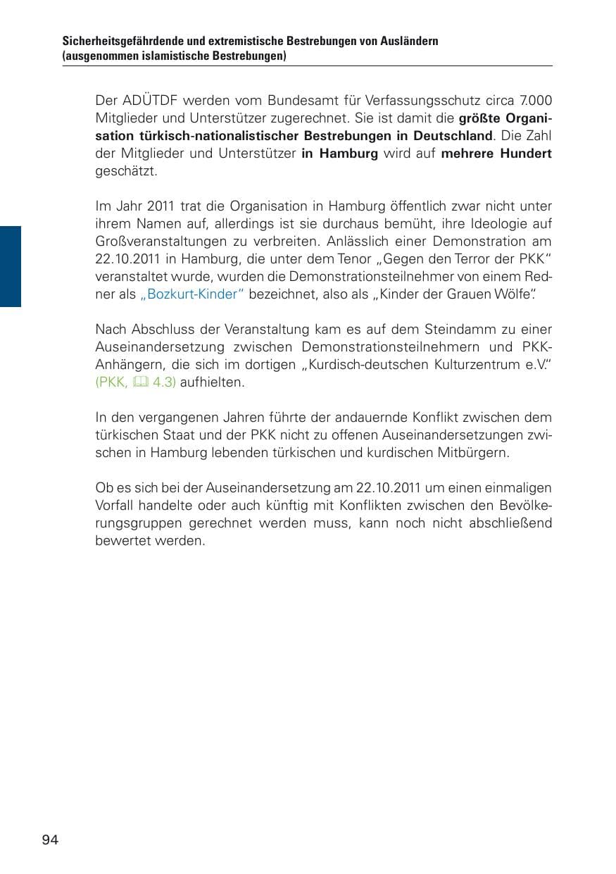 Seite 95 des Verfassungsschutzbericht 2011 Hamburg
