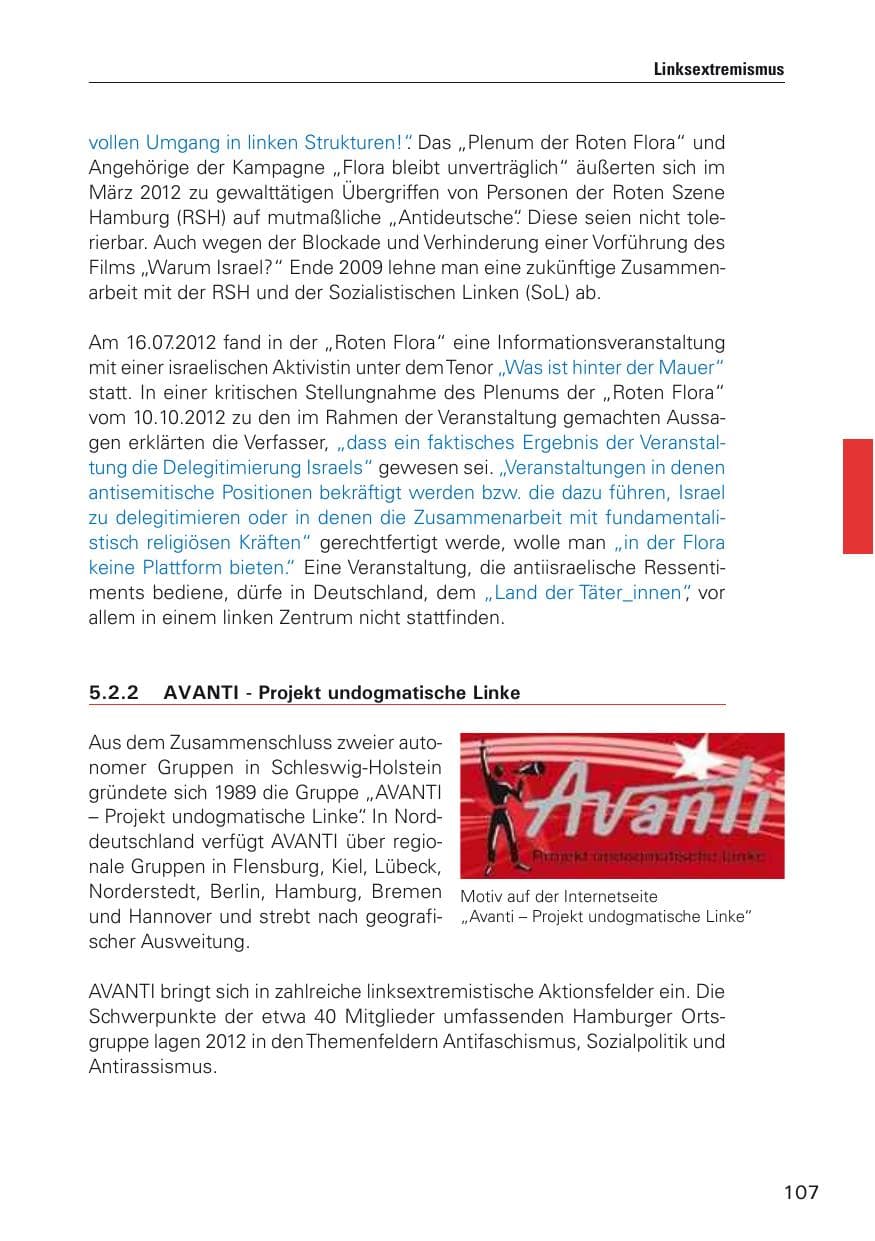 Seite 108 des Verfassungsschutzbericht 2012 Hamburg