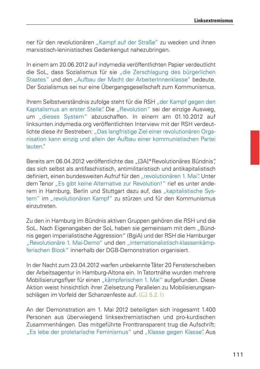 Seite 112 des Verfassungsschutzbericht 2012 Hamburg