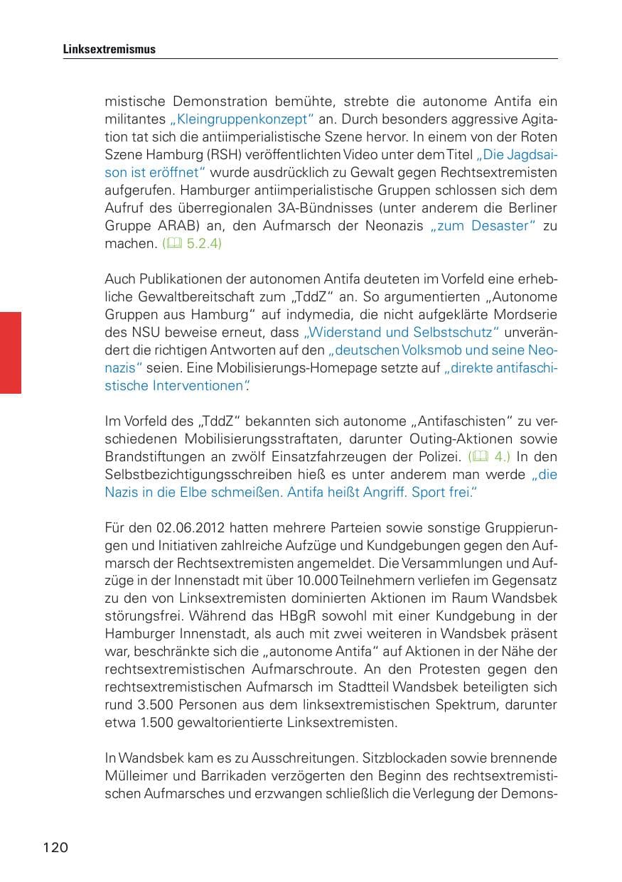Seite 121 des Verfassungsschutzbericht 2012 Hamburg