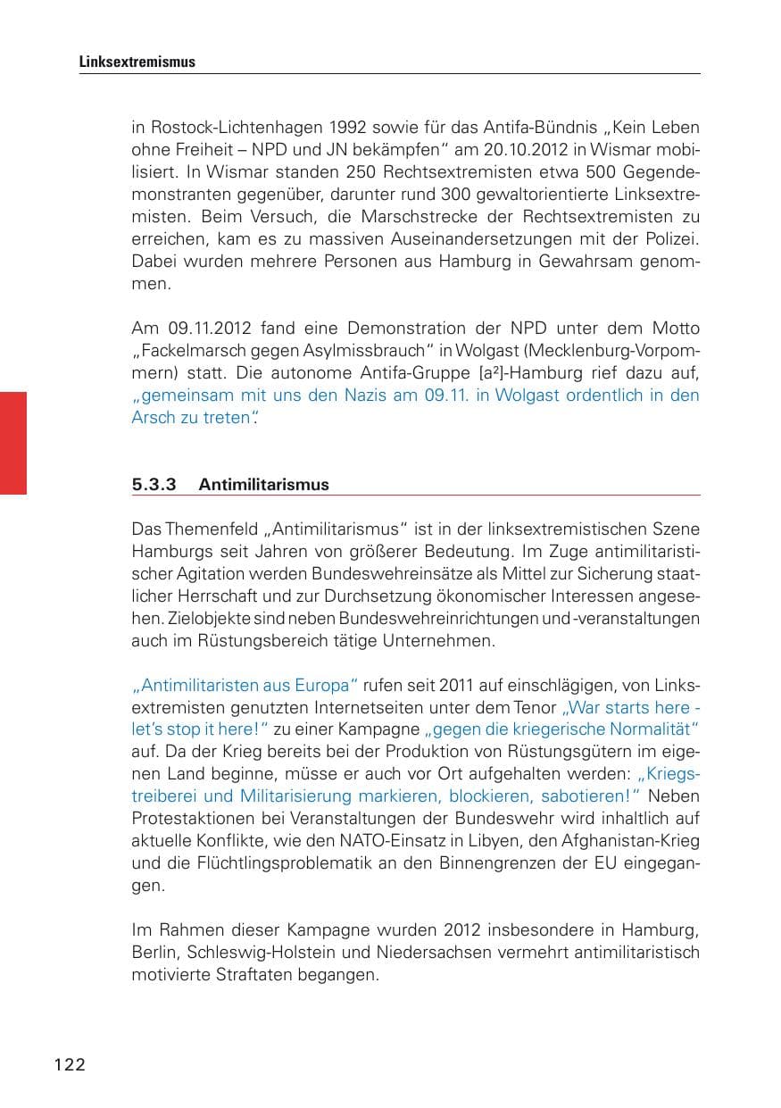 Seite 123 des Verfassungsschutzbericht 2012 Hamburg